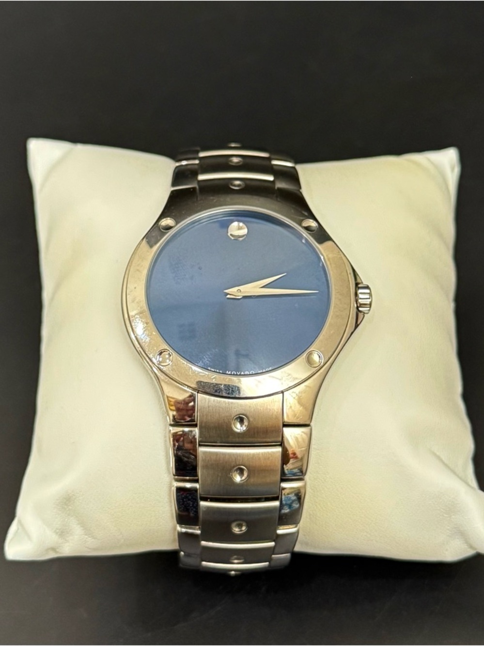 MOVADO SE 84 G1 1882 Museum Stainless Sapphire Blue Dial Men's Watch NO BATTERY